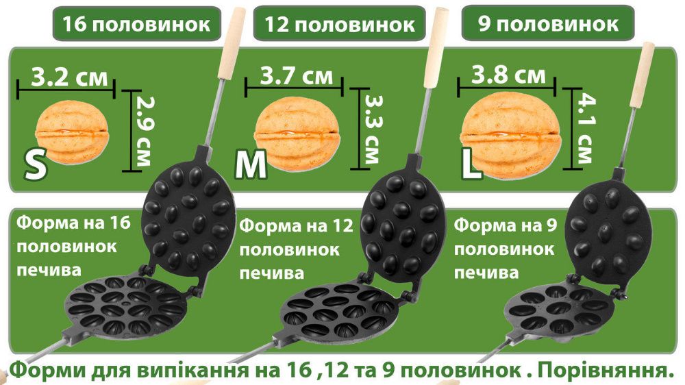 Форма для выпечки 12 крупных орешков со сгущенкой орешница тефлон