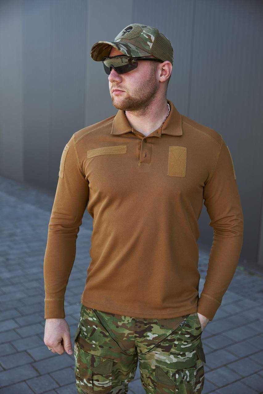 Військова футболка Поло з довгим рукавом CoolPass Койот S-3XL