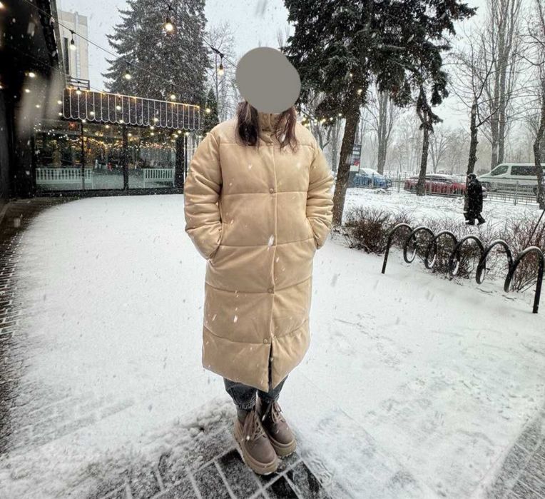 Зимове пальто MANGO еко шкіра зимняя куртка довге эко кожа