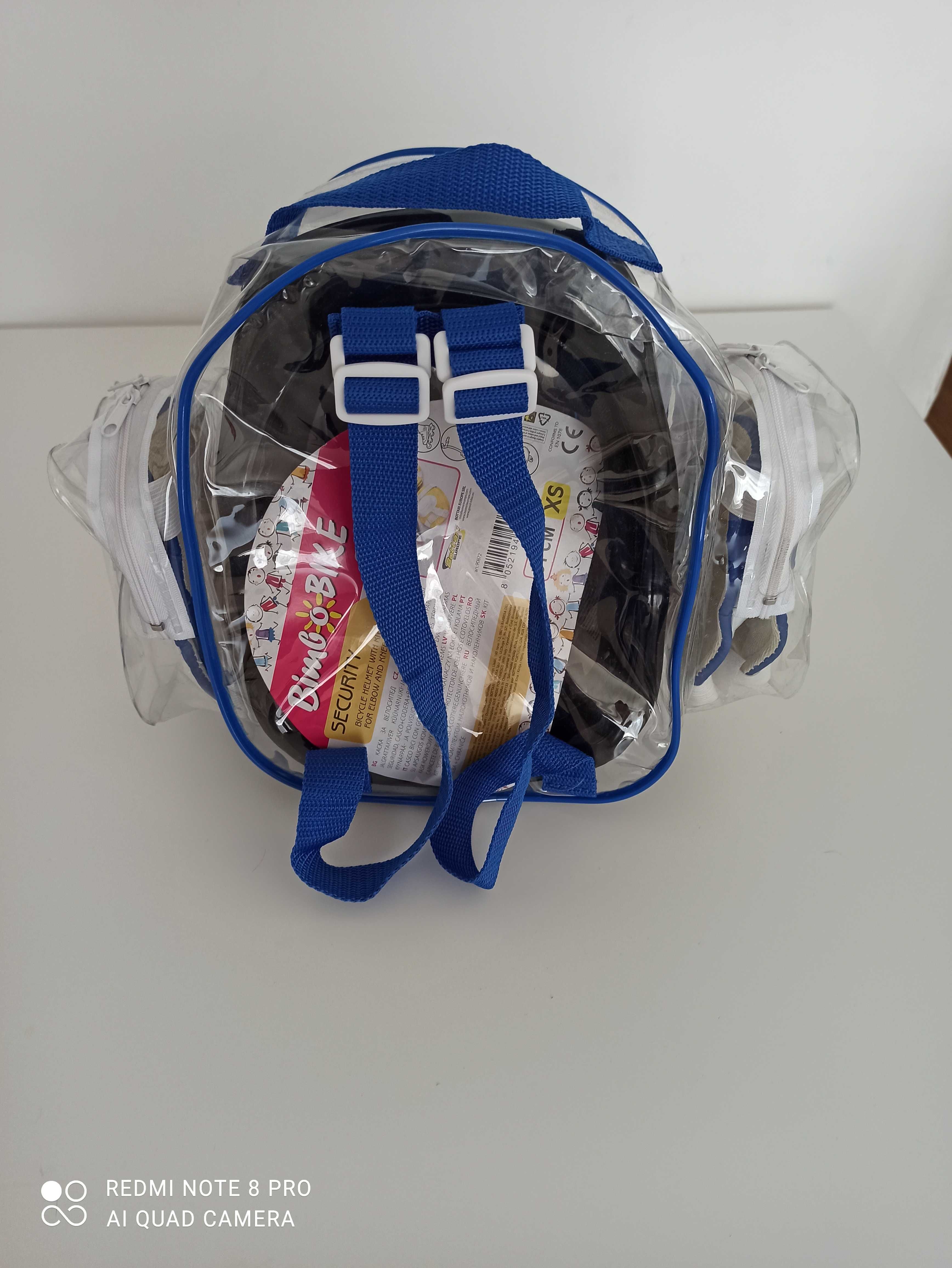 Kask rowerowy dziecięcy, ochraniacze i plecak