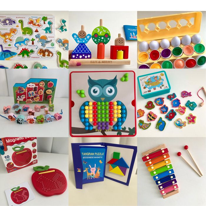 Сортер, дерев’яні пазли, з ручкою, мозаїка, шнурівка, яйця, DoDo