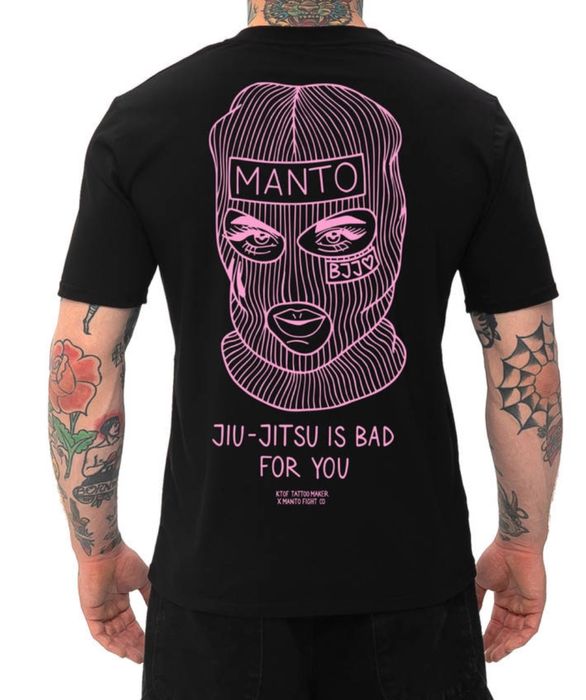 Футболки мужские MANTO манто черная белая с борцами ММА BJJ UFC