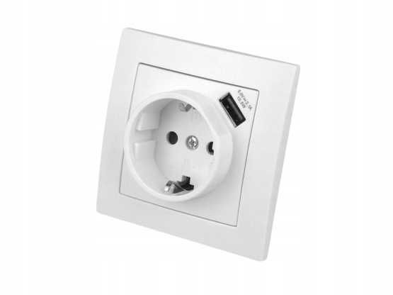 MODERN Gniazdko pojedyncze SCHUKO z gniazdem USB w ramce Białe