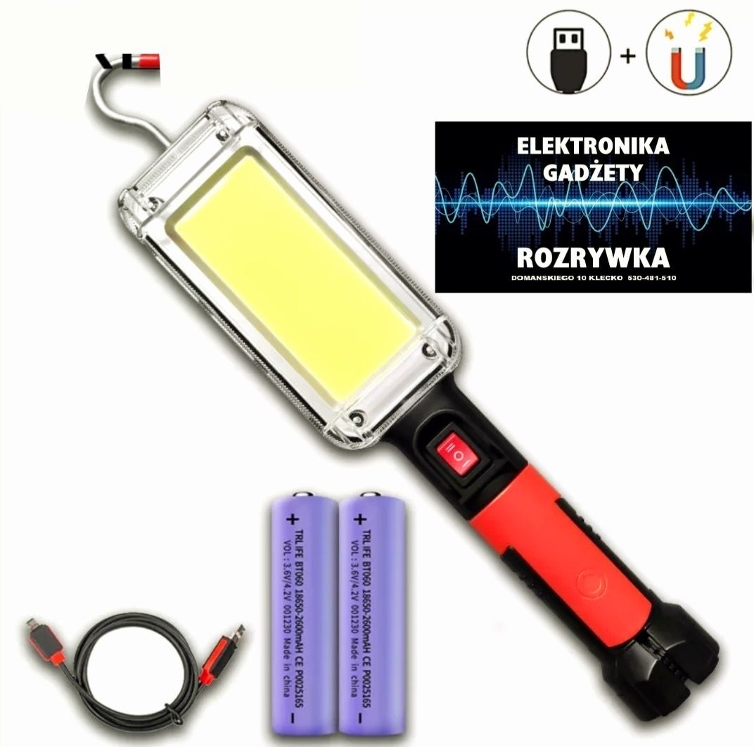 Latarka COB LED z Podwójnym Akumulatorem – Idealna do Warsztatu