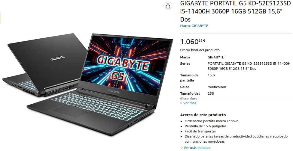 RTX 3060 Gigabyte Portatil GAMING G5 NOVO com CAIXA e VENTILADOR