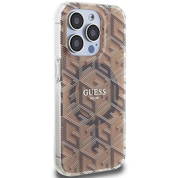 Etui Guess IML GCube MagSafe na iPhone 15 Pro Max - brązowe