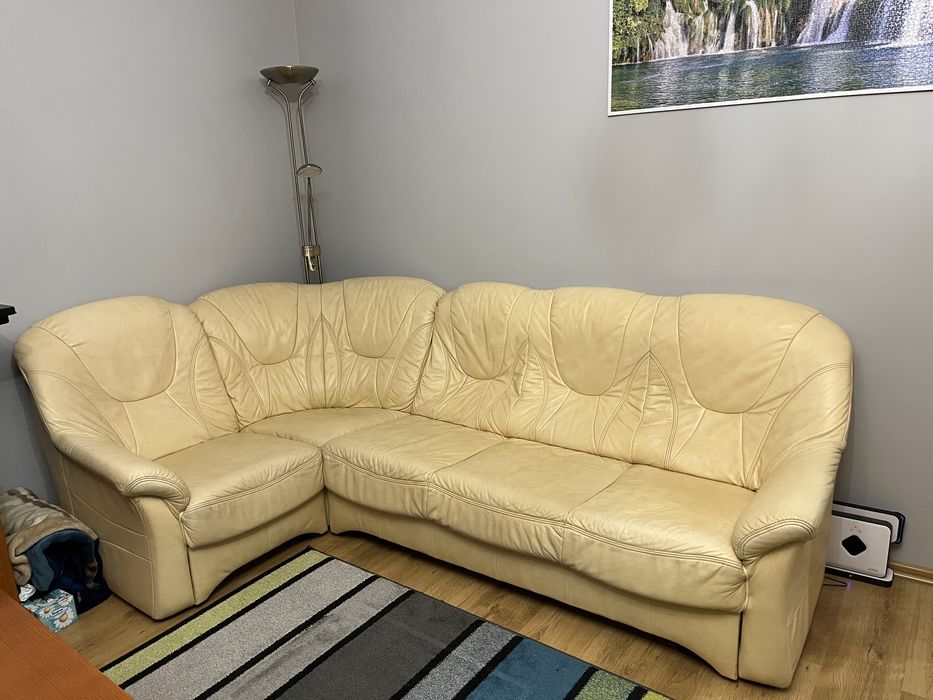 Kanapa sofa skórzana rozkładana i fotel