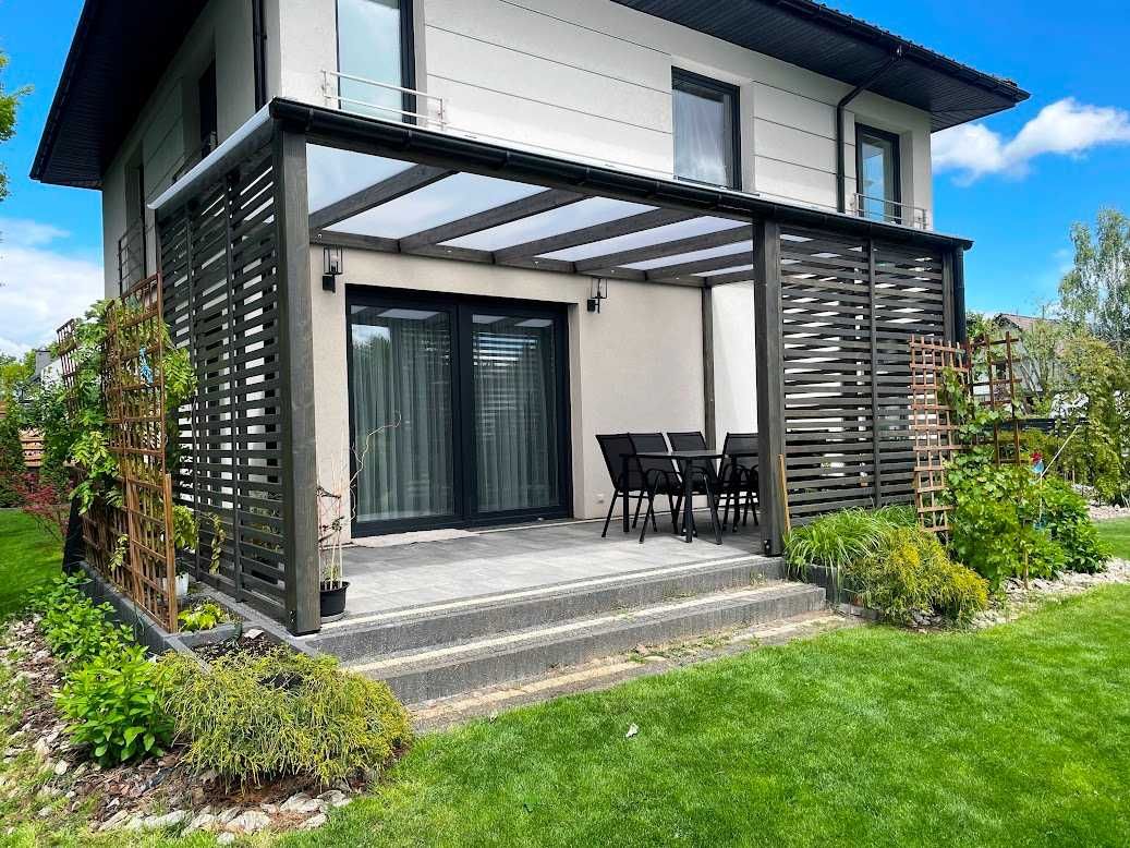 Zadaszenie tarasu, pergola, drewno BSH, shutters, altana, poliwęglan