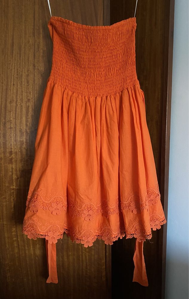 Vestido Lanidor laranja renda flores
