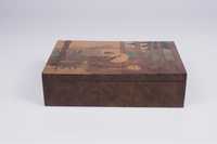 Stara drewniana szkatułka z inteasja GRZYBIARKA
