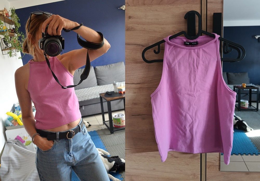 Sinsay różowy crop top pink M/L