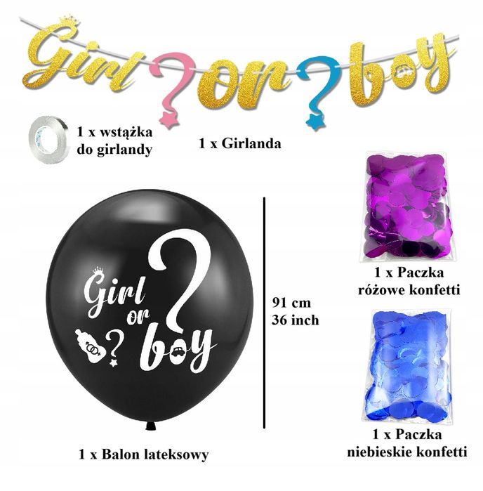 Oro Party Balonowa dekoracja na Baby Shower Chłopak czy Dziewczyna