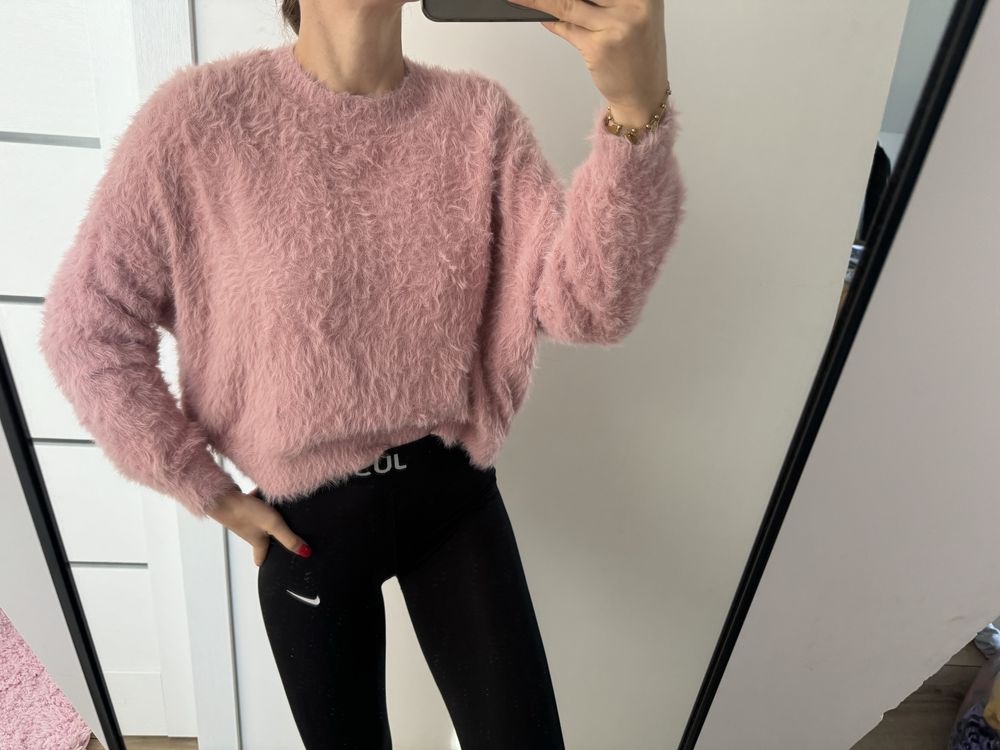 Sweterek ciepły pudrowy róż H&M