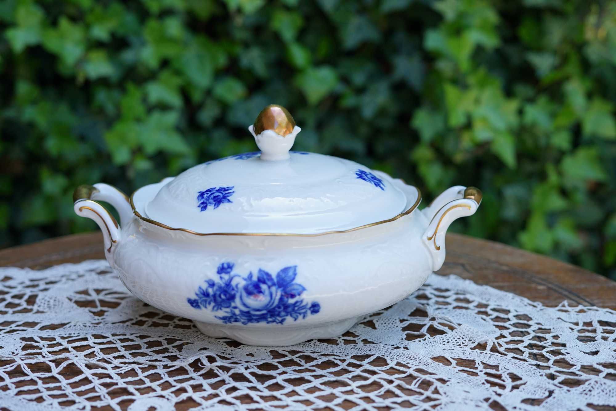 Bomboniera porcelanowa waza na zupę Bavaria Schumann Germany Cobalt