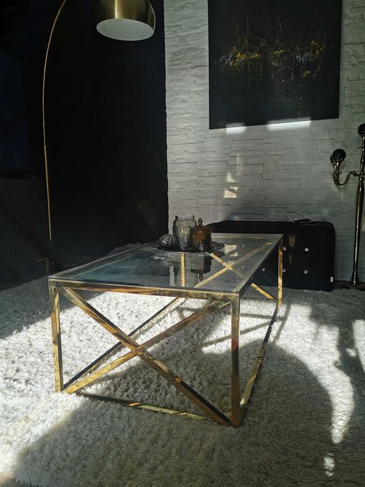 Złoty stolik kawowy chromowany, glamour