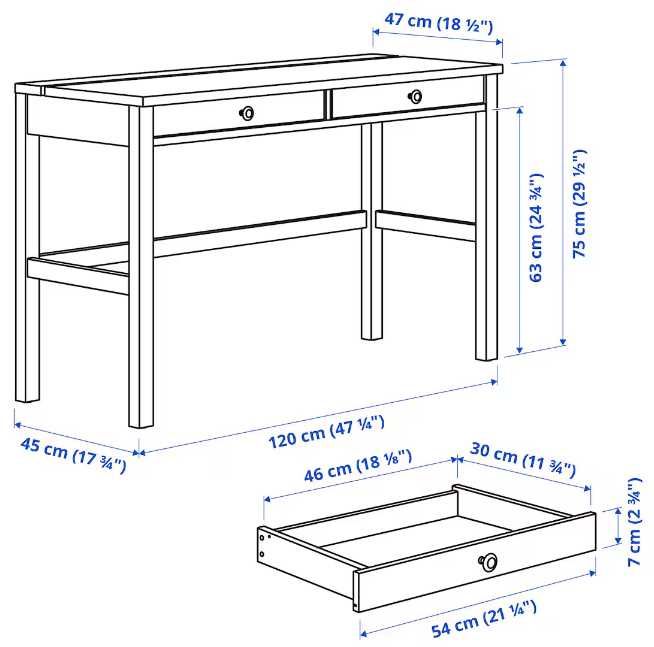 Biurko HEMNES z IKEA z 2 szufladami - 47x120x75 cm