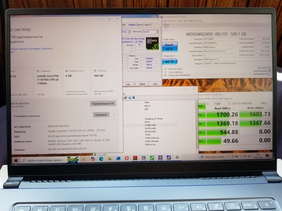 MSI Prestige 15. I7, 16Gb, 512Gb, GTX1650Max-Q, 3840x2160 IPS
