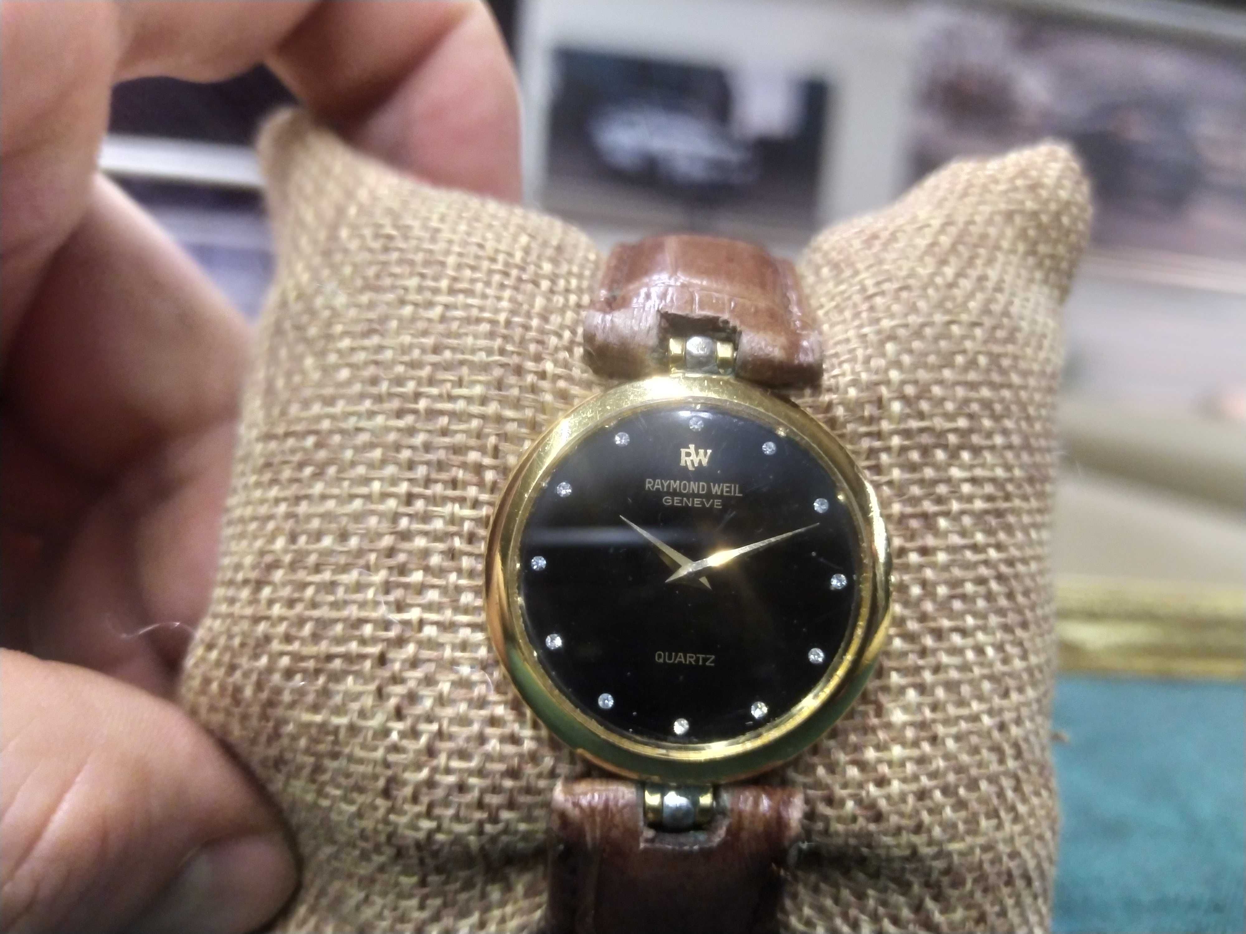 Piękny zegarek Raymond Weil Diamond Dress Black ref 3703 18karat Złoco
