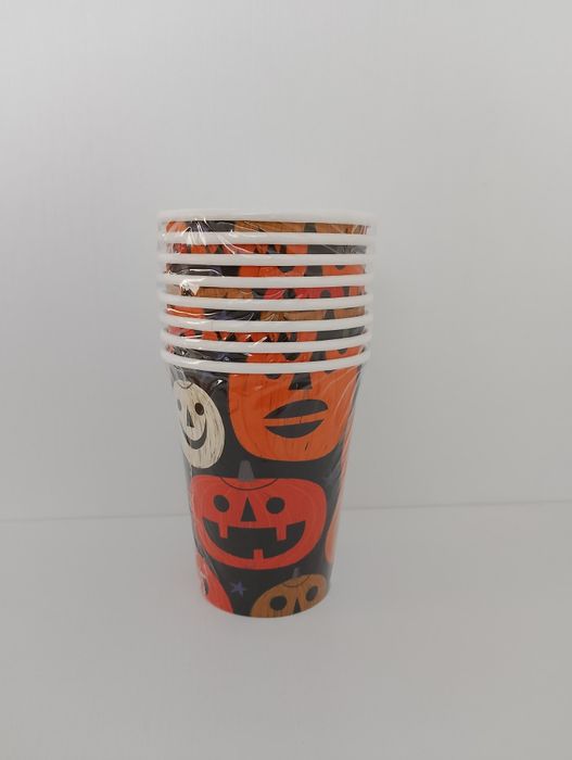 Papierowe kubki Halloween 8 sztuk Dynia