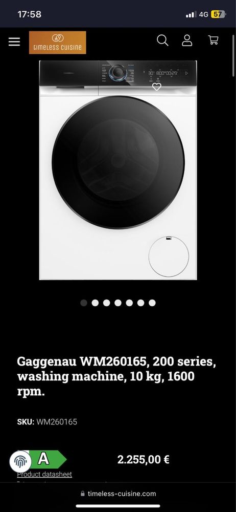 Maquina Lavar Roupa Gaggenau WM260165, 10KG / 1600 Topo de gama ( NOVA