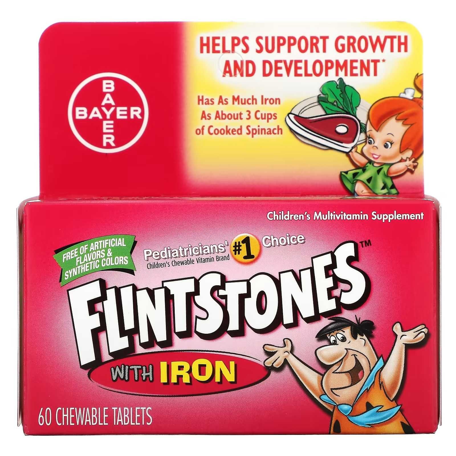 Flintstones kids iron, дитячі мультивітаміни з залізом, смак фруктів