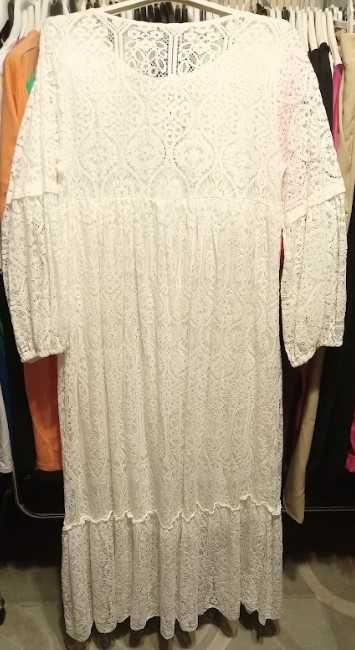 sukienka koronkowa boho maxi biała rozmiar 52 (5XL)