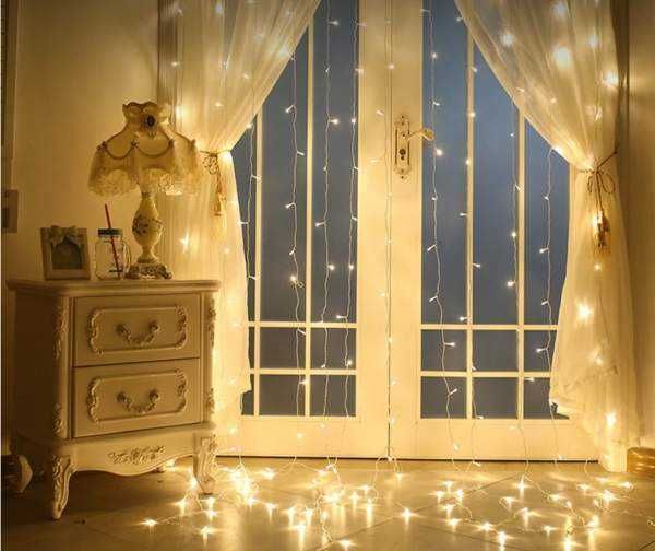 ХИТ! LED Гирлянда штора 3*2м USB капля росы с пультом Тёплый белый