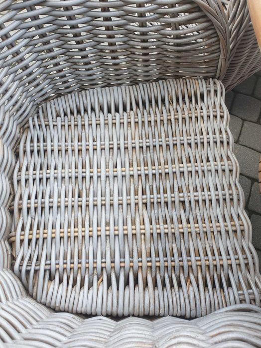 Meble ogrodowe 6 foteli z naturalnego rattanu + stół z drzewa tekowego