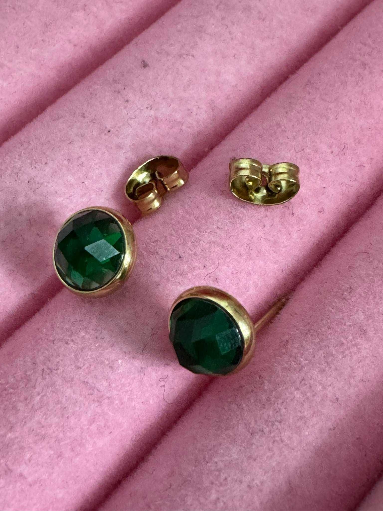 Kolczyki złote sztyft zielony kryształ stal nierdzewna k1518