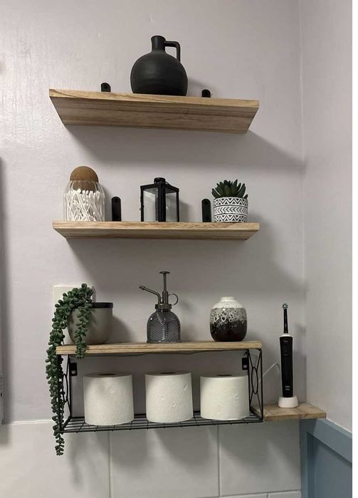 Zestaw 3 jasne półki łazienkowe do kuchni salonu komplet z koszykiem