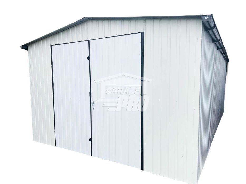 Garaż blaszany 4x6 Brama dwuskrzydłowa Biały  Dach dwuspadowy GP81
