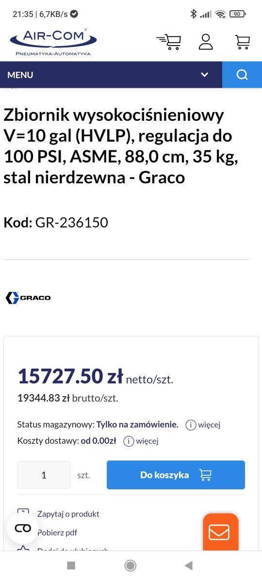 Zbiornik wysokociśnieniowy Graco 236150