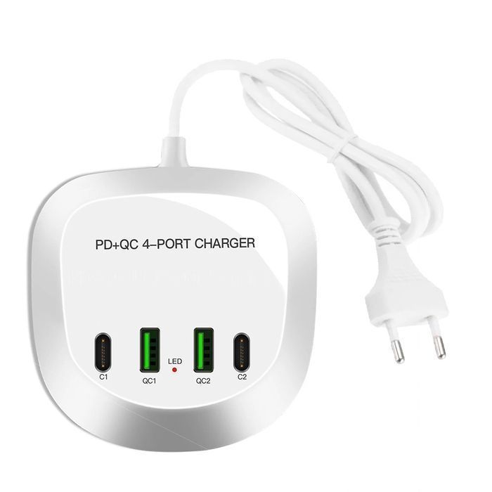Ładowarka sieciowa T3P+ - 2xTyp C + 2xUSB - QC + PD 40W biała