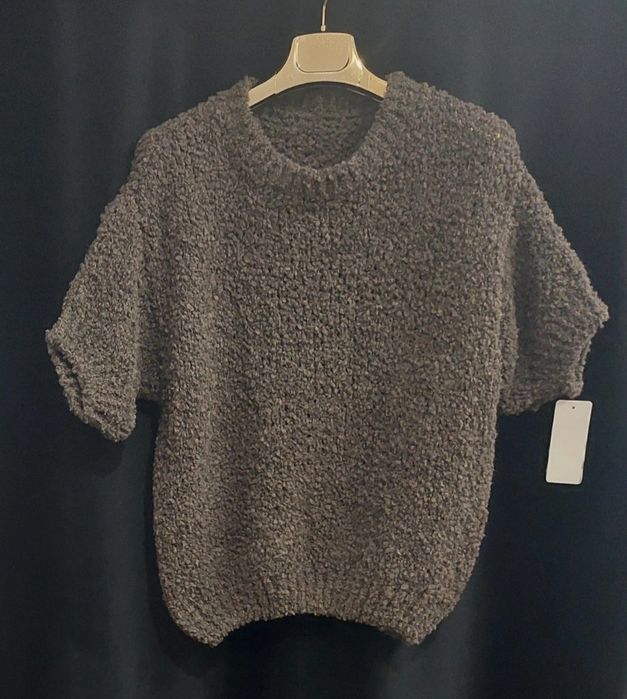 Sweter bluzka damska bukla,krótki rękaw, kolor fango.