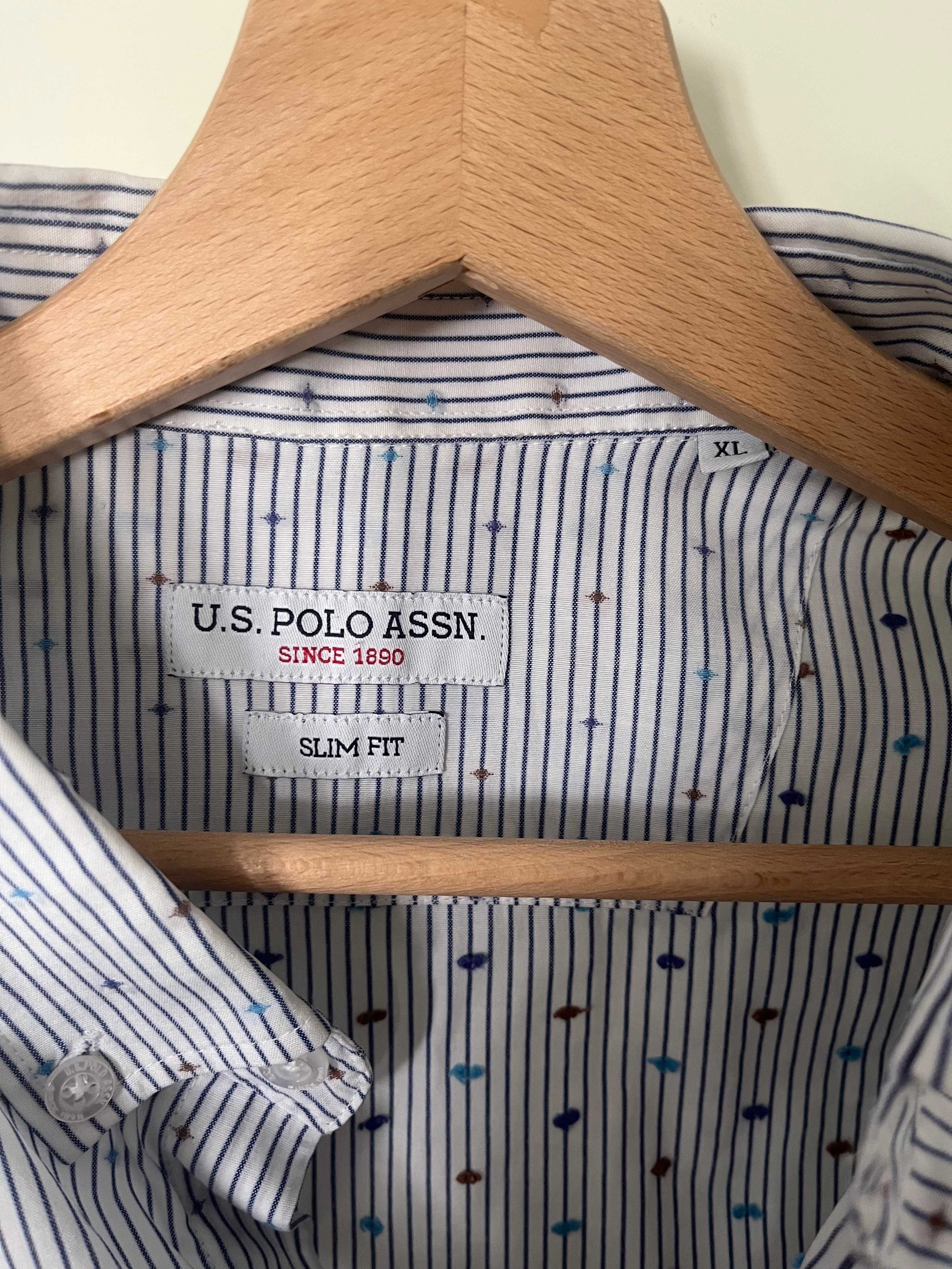 Elegancka biała slimowana koszula U.S. Polo Assn. z paskami XL