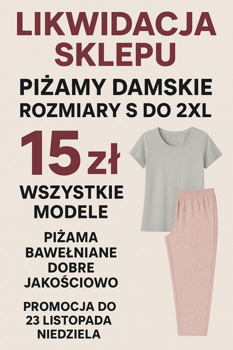 Piżama damska L XL 2Xl bawełniane krótki długi rękaw