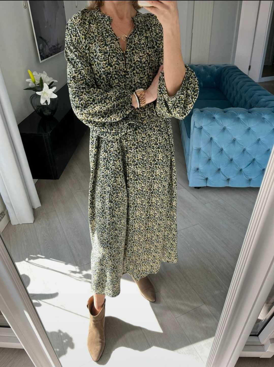 H&M długa maxi luźna oversize sukienka w kwiaty L/XL