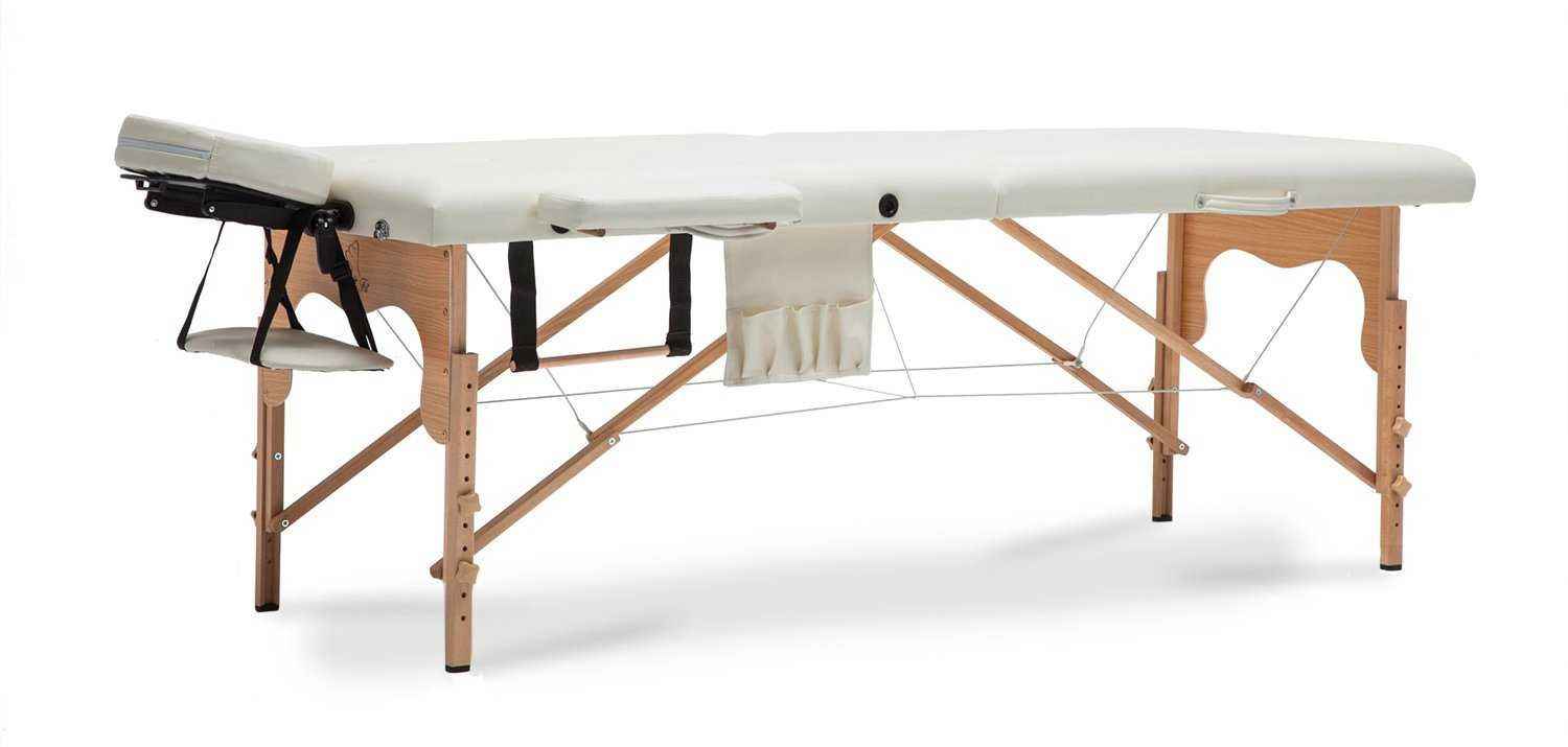 Stół, łóżko do masażu 2-segmentowe drewniane XXL - biały