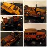 Carros miniatura de coleção, em madeira.