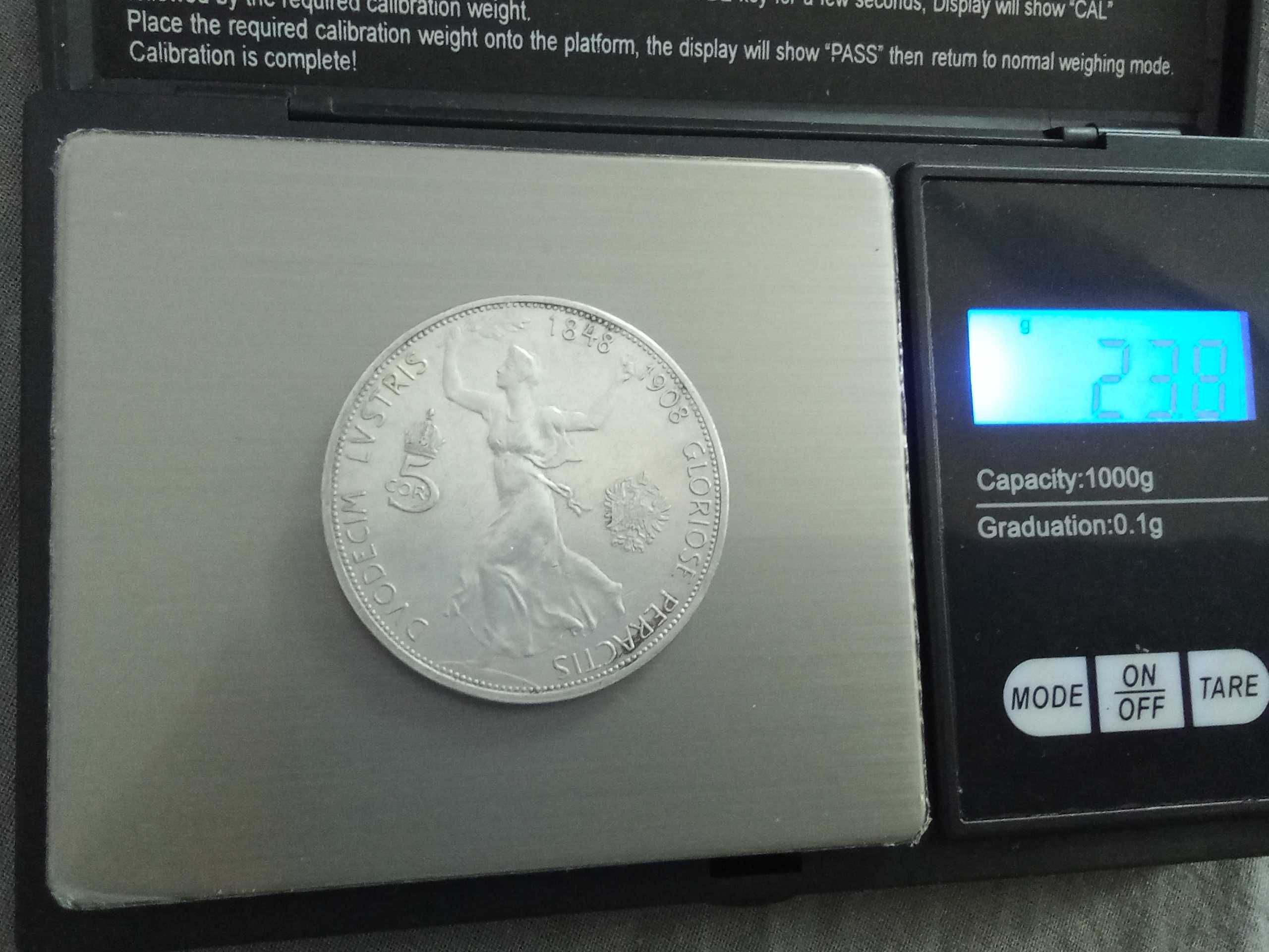 Moneta srebrna 5 Koron 1908 rok 60-lecie panowania