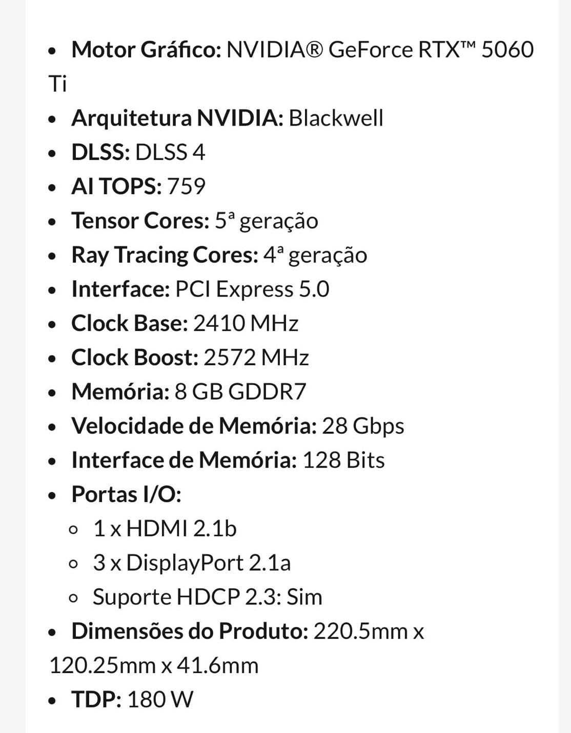 5060ti 8gb nova com garantia 5 anos