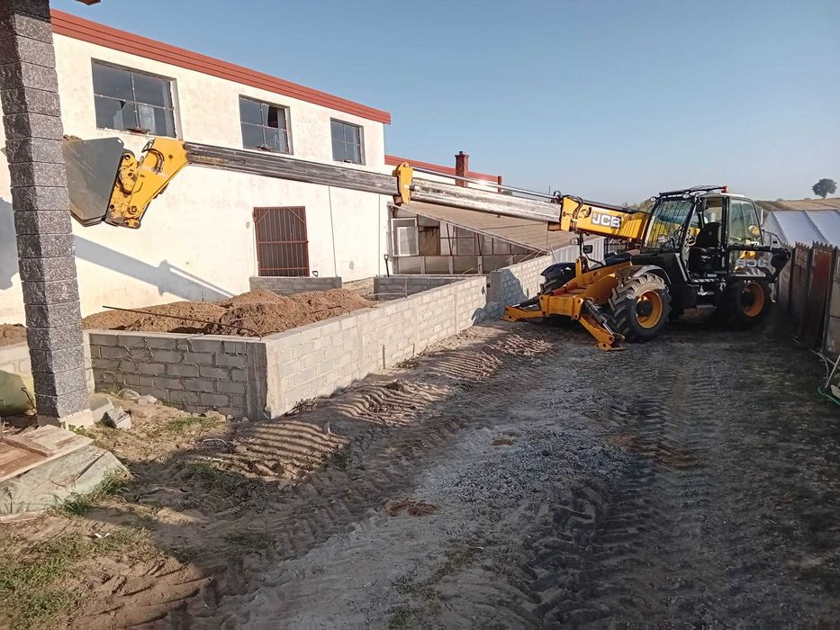 Wynajem ładowarki teleskopowej JCB zasięg 14 m rozładunek usługi