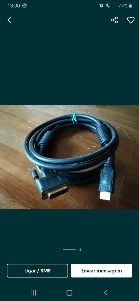 Cabo DVI - HDMI dourado