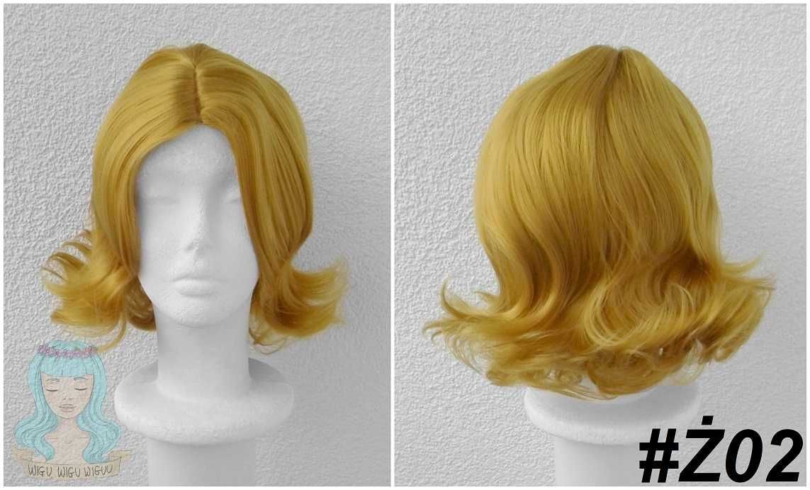 Żółta złota krótka peruka z przedziałkiem falowana cosplay wig