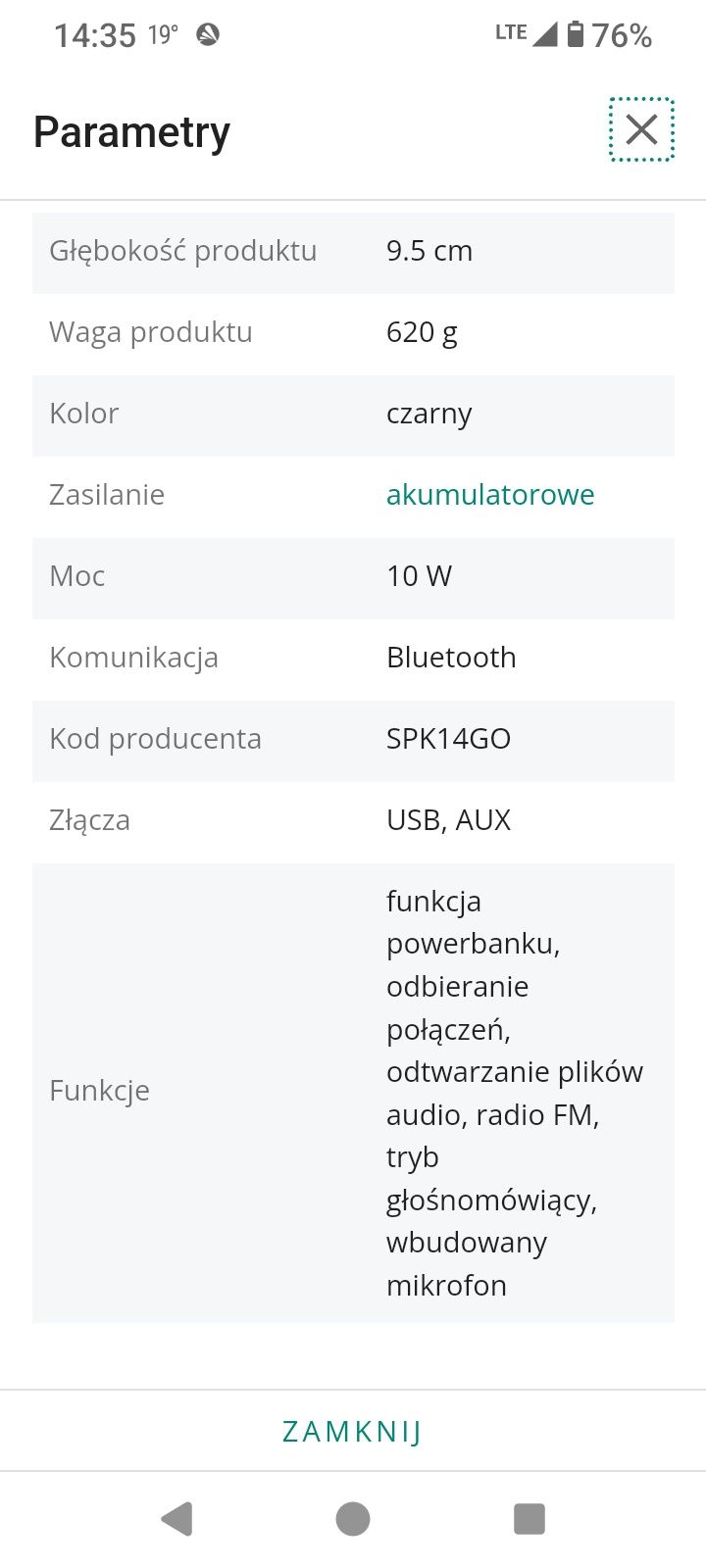 Głośnik Bluetooth Manta SPK14GO
