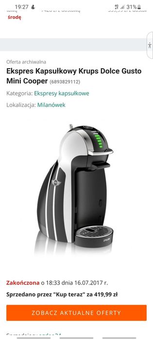 Ekspres na kapsułki Krups Mini Cooper 
Ekspres, dzięki któremu przyrzą