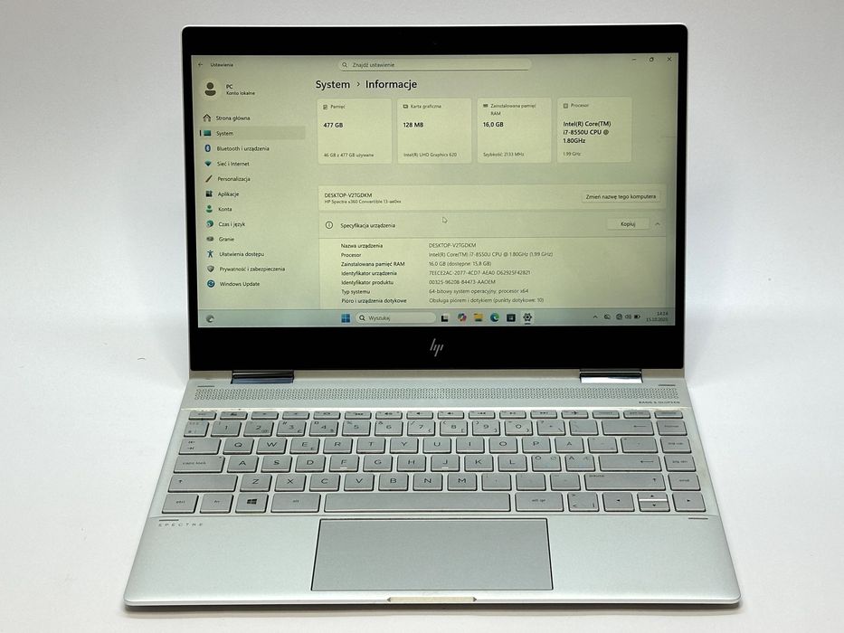 zadbany HP SPECTRE X360 convertible i7-8550u/16gb ram/512gb/win 11