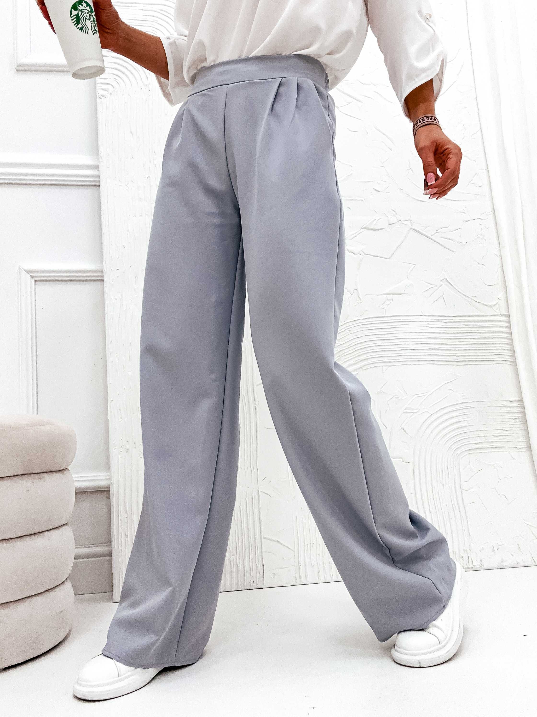 Szare spodnie z szeroką nogawka S 36 PS
