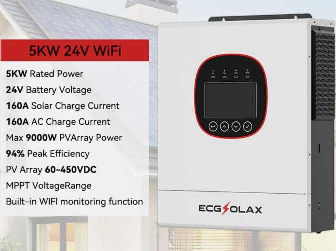 в Наявності  Гібридний Інвертор ECGSOLAX 5KW 24W Гибридный инверт