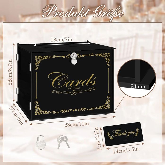 Czarne Akrylowe pudło na koperty pudełko eleganckie ślub wesele